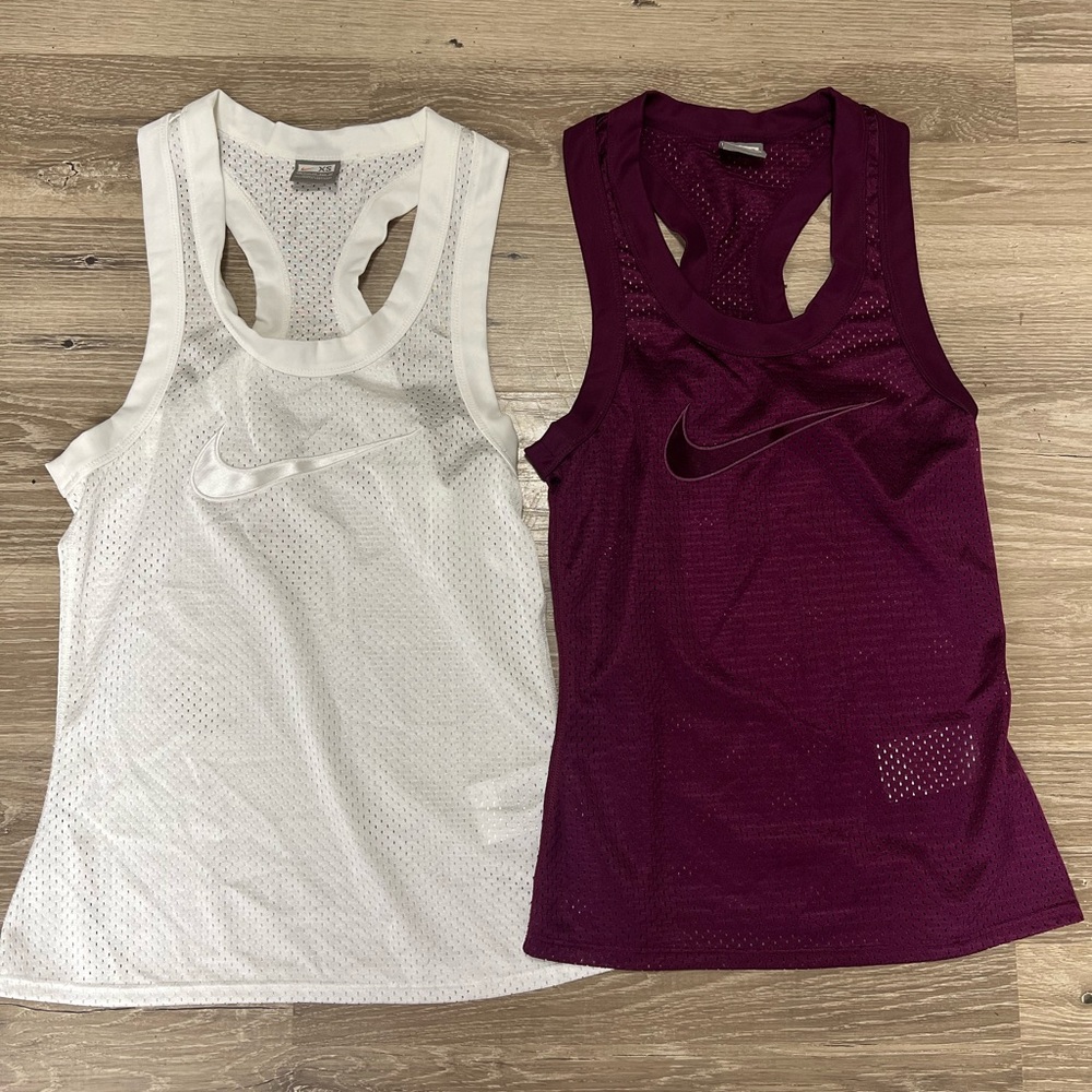 Mesh Nike racerback tank tops. White and purple